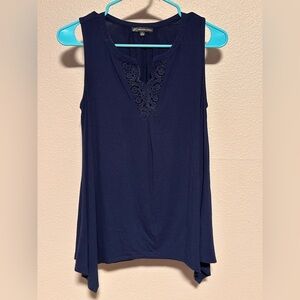 Adrianna Papell Navy Lace Detail Tank Top